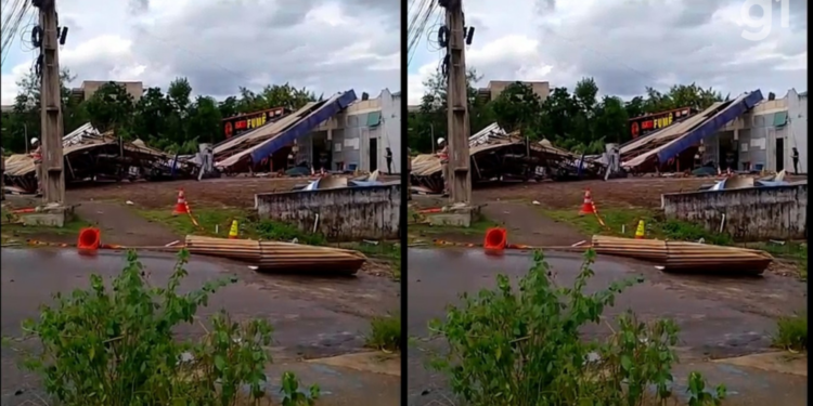 Tromba d’água danifica casas e cobertura de posto de combustível na Grande Ilha; VÍDEO
